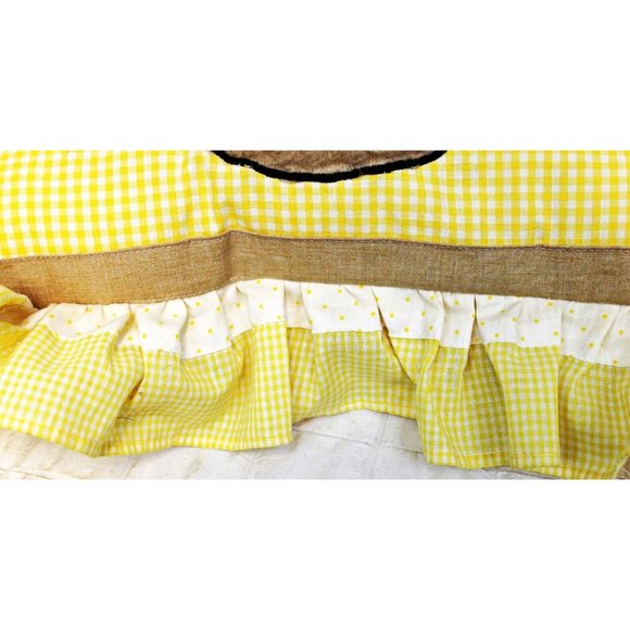 Vtg 70's 80's Hand Made Plaid Yellow Pillow Lion Face Brown Faux Fur Ruffle Trim - Picture 4 of 4